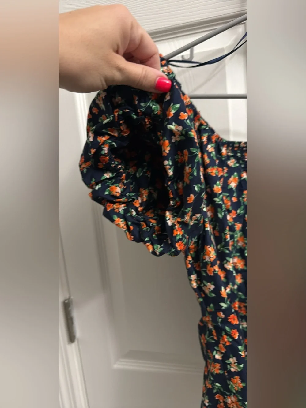 Old Navy Black Off-Shoulder Puff Sleeve Top with Orange Floral